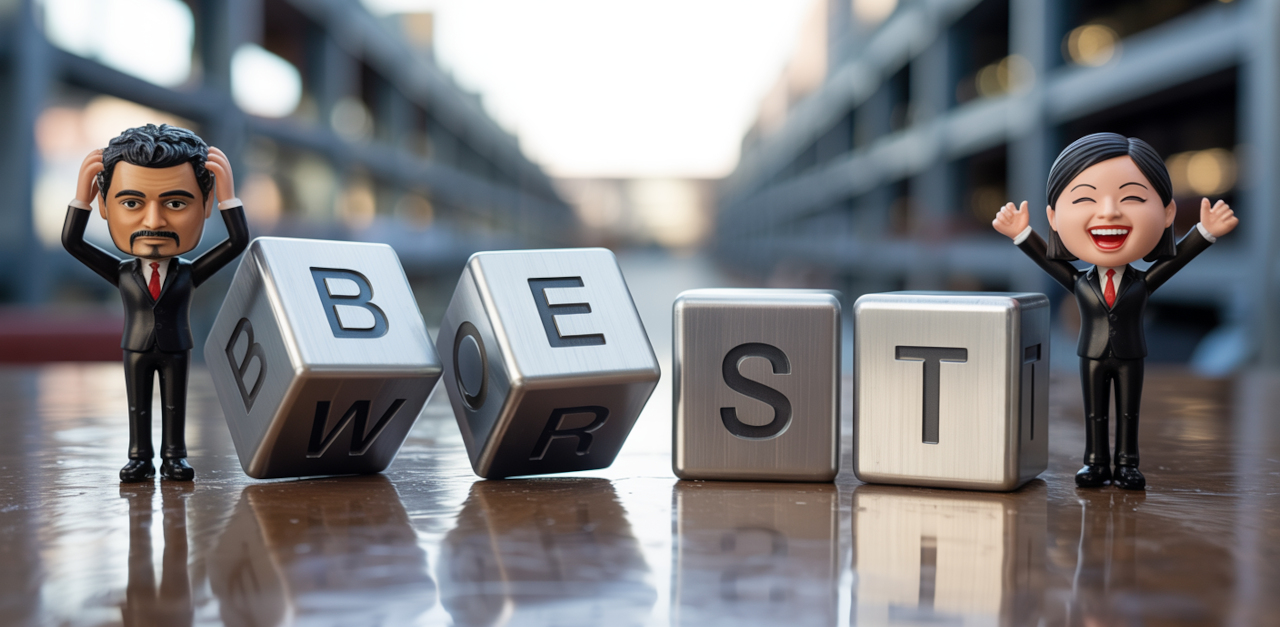 Blocks spelling out BEST and WORST