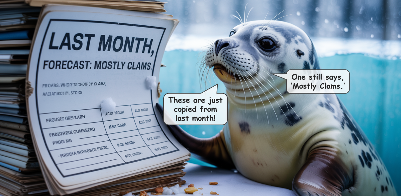 These are just copied from last month! One still says, ‘Mostly Clams.’