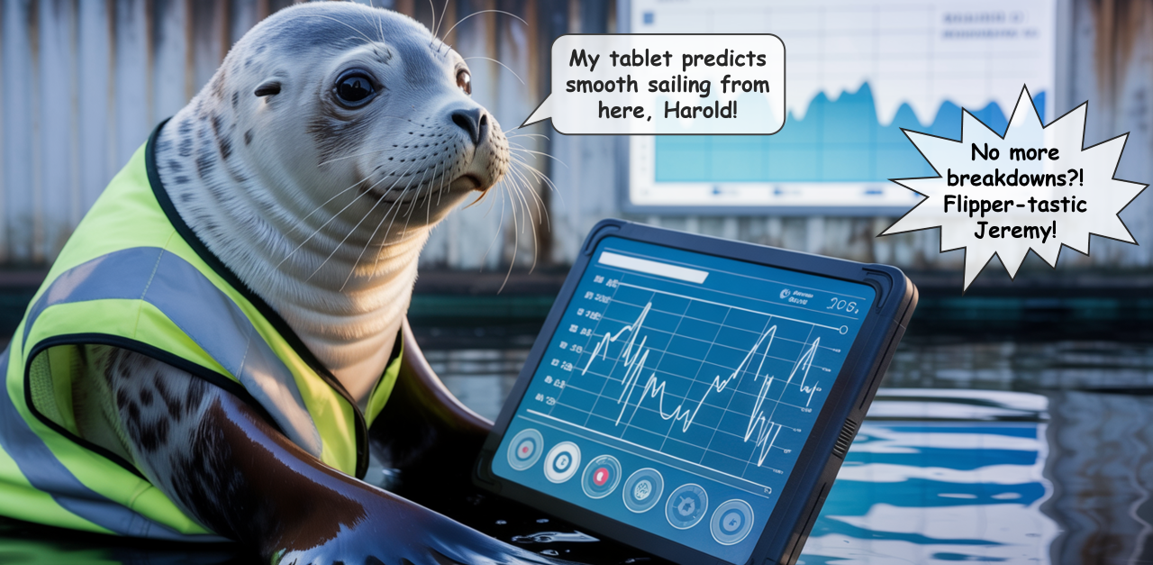 My tablet predicts smooth sailing from here, Harold! No more breakdowns?! Flipper-tastic Jeremy!