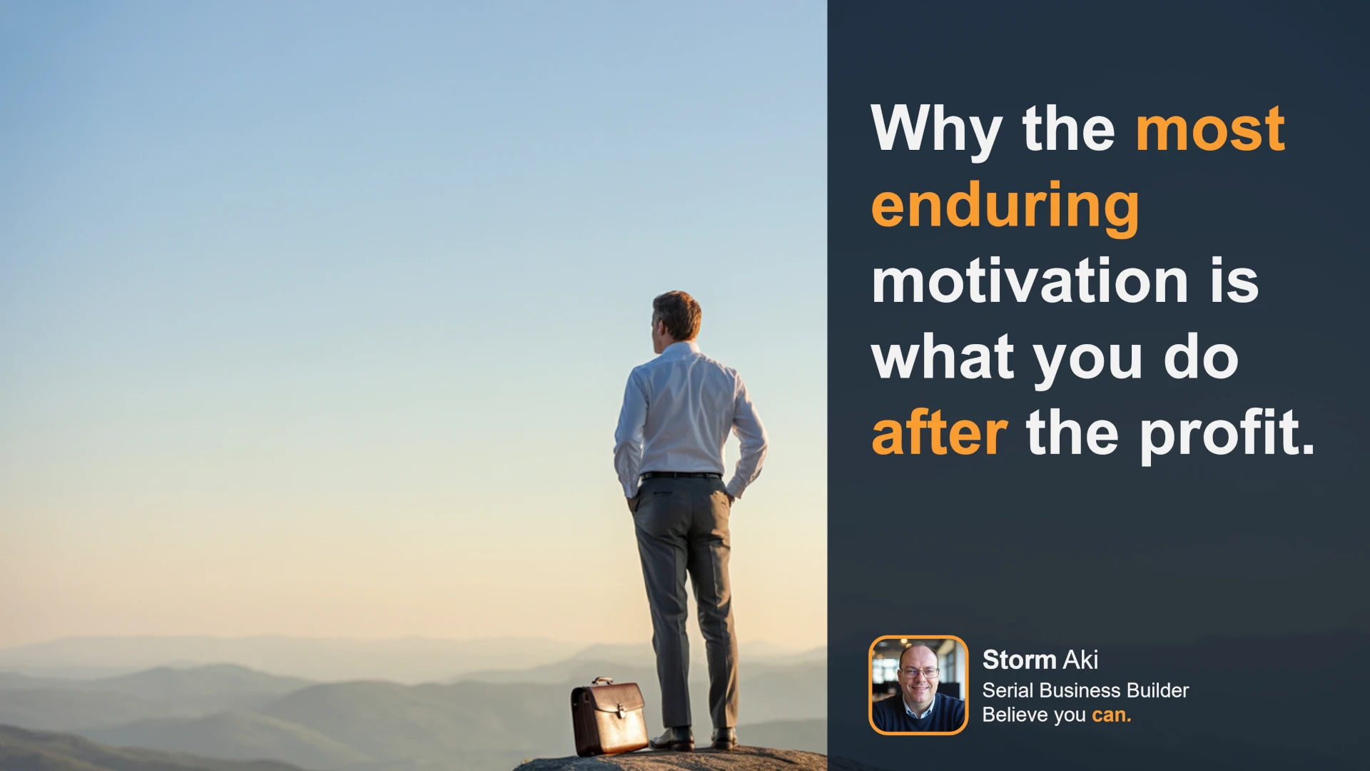 Founder reaching the summit of a personal financial driven goal, only to be met with nothing