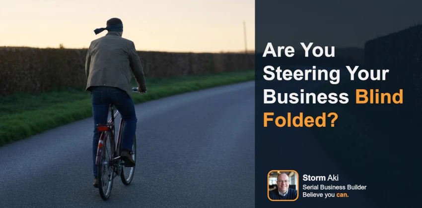 Founder steering his business into the unknown, blind folded, no knowing who he's selling to